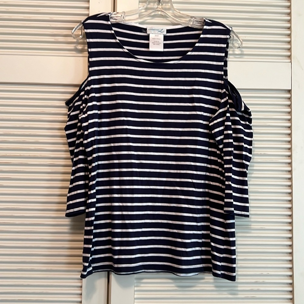 CREATION L Cold Shoulder Striped Top